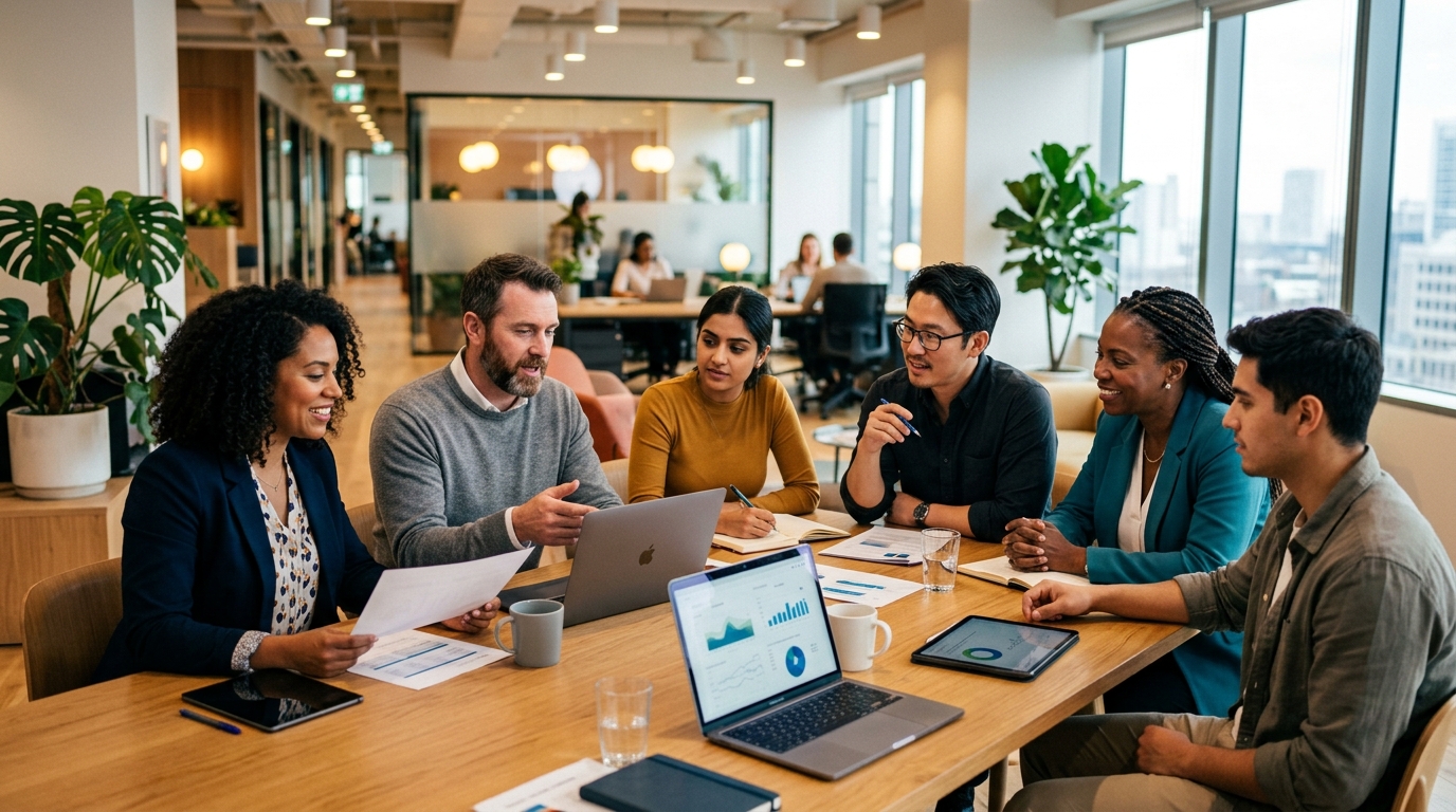 Equipo de trabajo en oficina